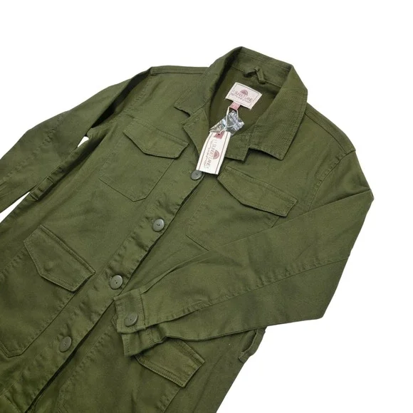 1 Sunset Lane Olive Green Utility Jacket Women's Small Button Front Cotton NWT - Picture 2 of 9